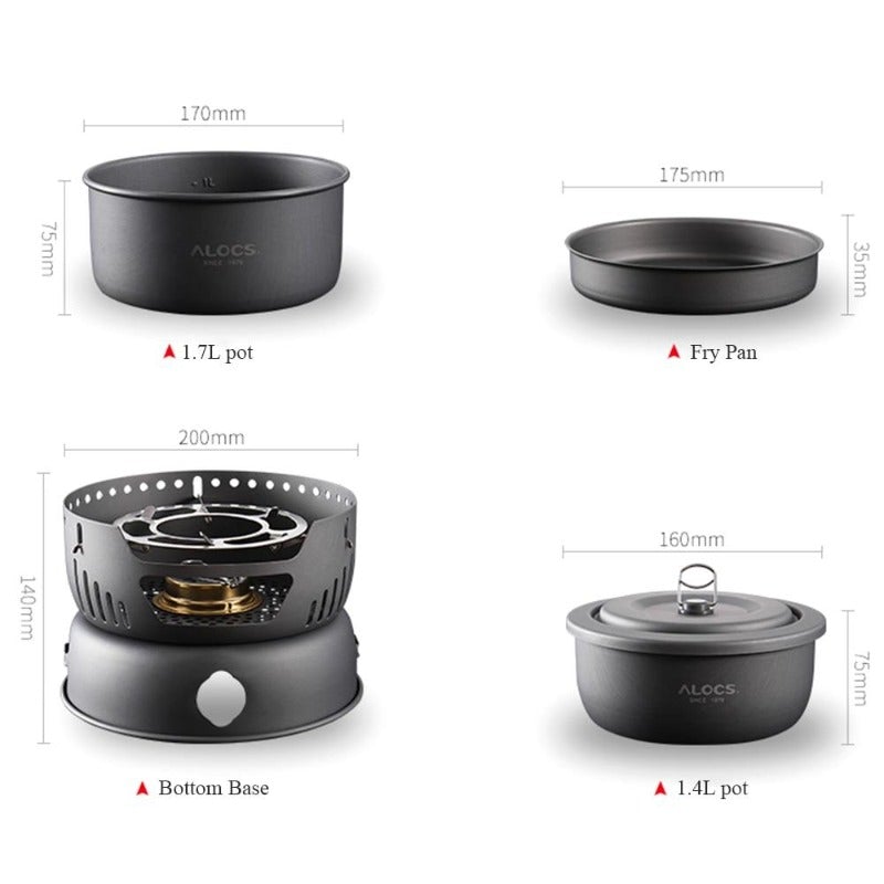 10 Pieces 1-2 People Portable Outdoor Cookware Camping Hiking Picnic Cooking Spirit Stove Alcohol Burner Pot
