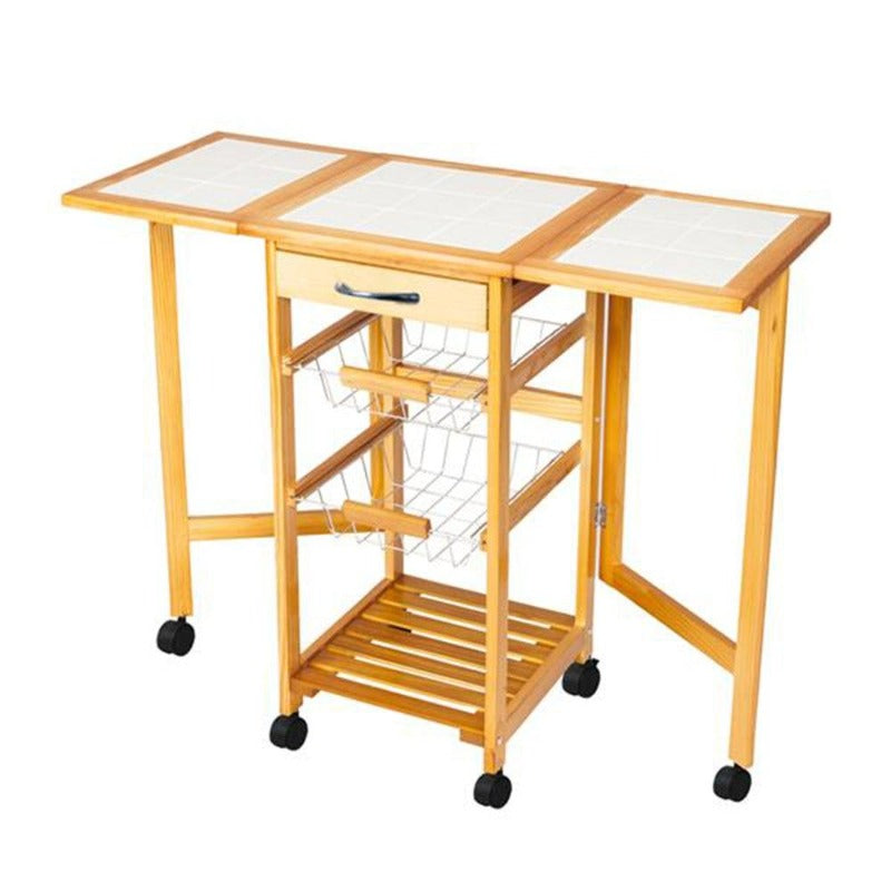 Portable Rolling Drop Leaf Kitchen Storage Trolley Cart Island Sapele Color Kitchen Trolley Cart Dining Kitchen Organizer