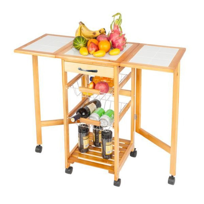 Portable Rolling Drop Leaf Kitchen Storage Trolley Cart Island Sapele Color Kitchen Trolley Cart Dining Kitchen Organizer