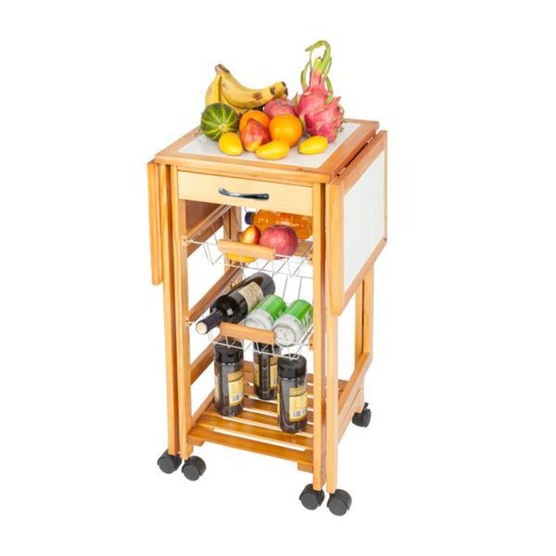 Portable Rolling Drop Leaf Kitchen Storage Trolley Cart Island Sapele Color Kitchen Trolley Cart Dining Kitchen Organizer