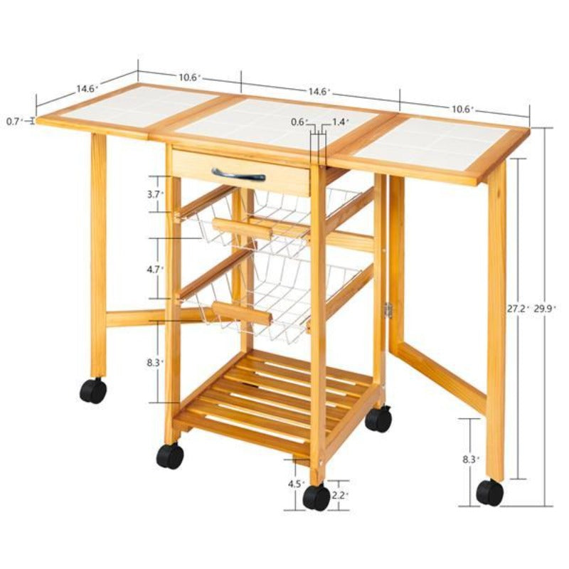 Portable Rolling Drop Leaf Kitchen Storage Trolley Cart Island Sapele Color Kitchen Trolley Cart Dining Kitchen Organizer