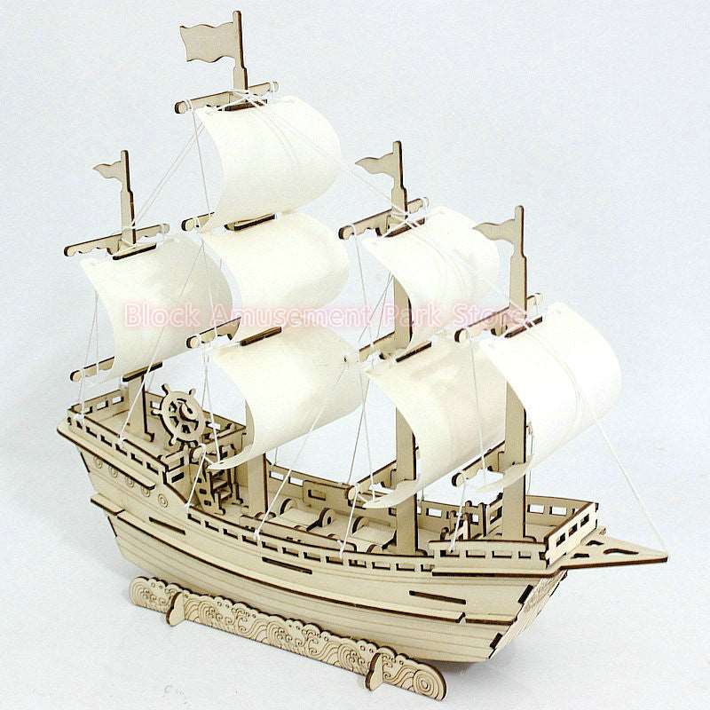 3D Wooden Ship Jigsaw Toys Learning Building Robot Model DIY Sailing Boat 