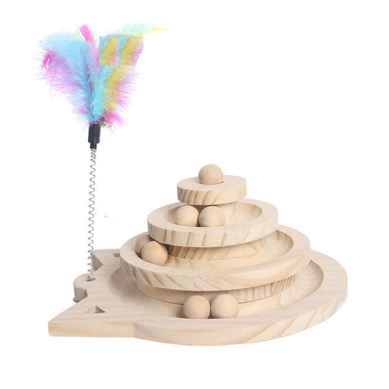 Wooden 2/3 Levels Pet cat Toy Tower Tracks Disc cat Intelligence Amusement Triple Play Disc Cat toys ball Training Toys