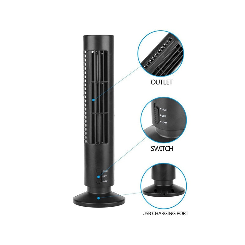 Tower Fan Adjustable USB Fan Leafless Mini Vertical Mute Conditioner Air Cooler Portable Tower Fan Home Office