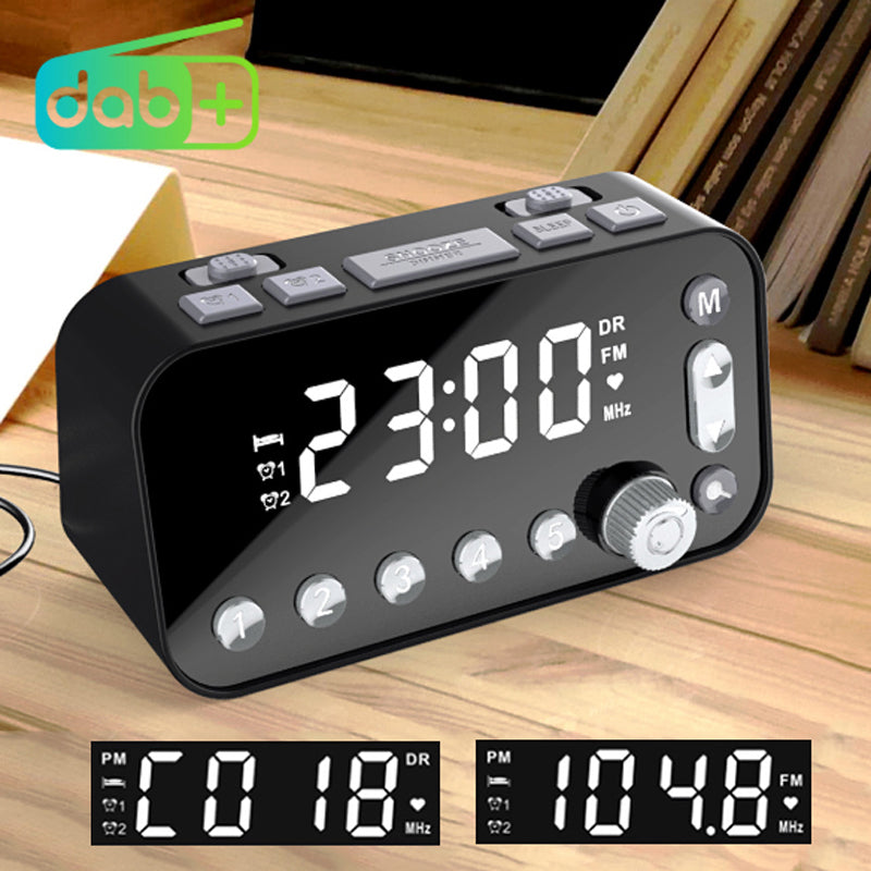 Digital Alarm Clock DAB/FM Radio Backup Dual Alarm Settings Jumbo Screen Display Electronic Desktop Clock with Snooze Function