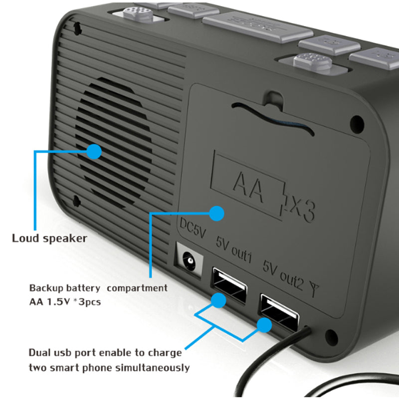 Digital Alarm Clock DAB/FM Radio Backup Dual Alarm Settings Jumbo Screen Display Electronic Desktop Clock with Snooze Function