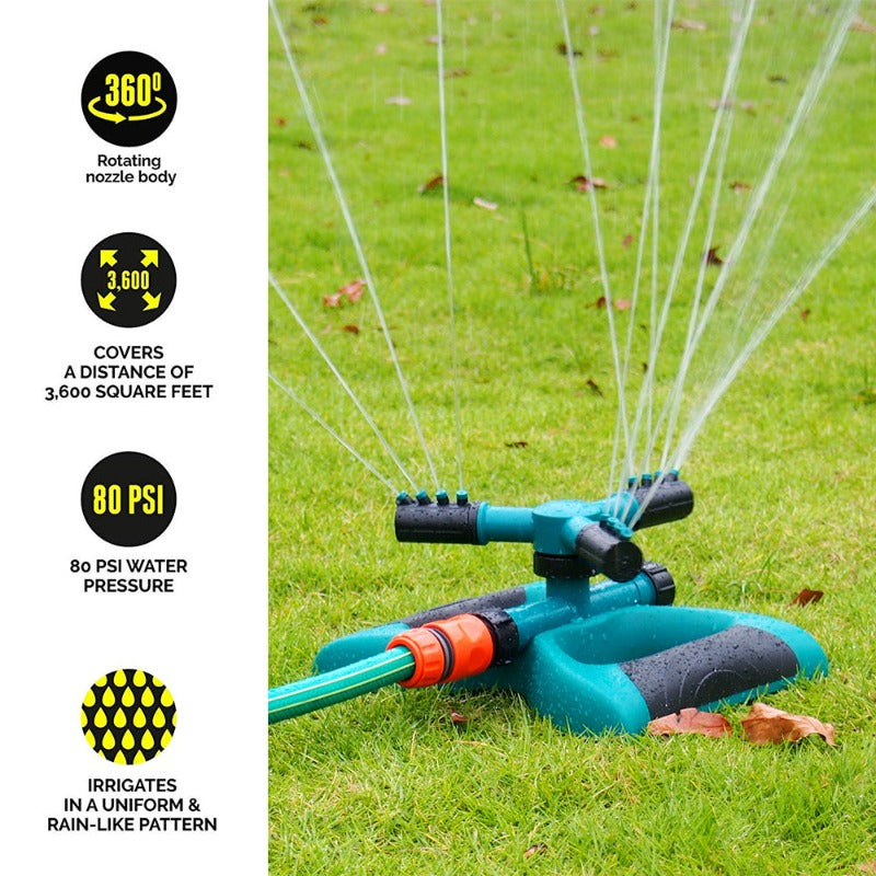 Metal 360 Degree Auto Rotatable Water Sprinkler with Support Adjustable Garden Lawn Irrigation Tools Garden Rocker Nnozzle