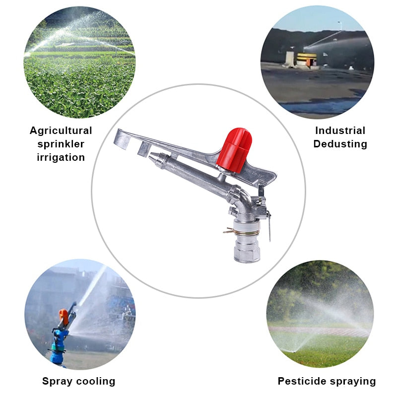 Irrigation Alloy Sprinkler 360 Degree Rocker Arm Spray Nozzle Gear Drive 30m Dia. Lawn Watering Sprinkler Female Thread